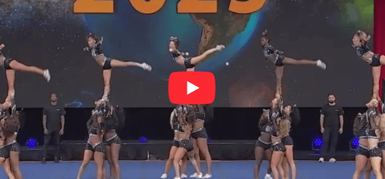 Senior Small All-Girl Level 6 team showcasing impressive stunts at Cheerleading Worlds 2025.