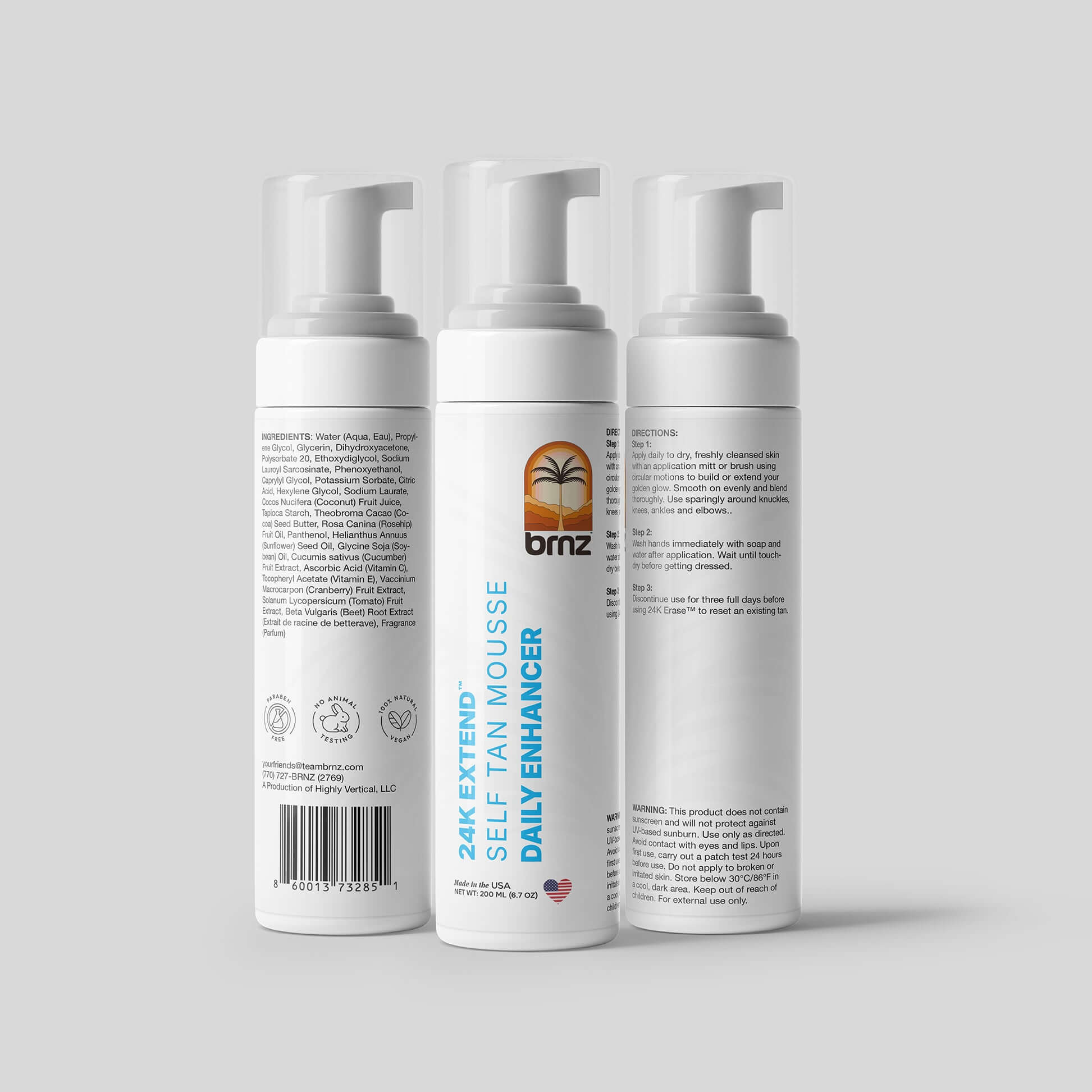 24K Extend self-tanner mousse for glowing skin and hydration with Cocoa Butter, designed for daily use.