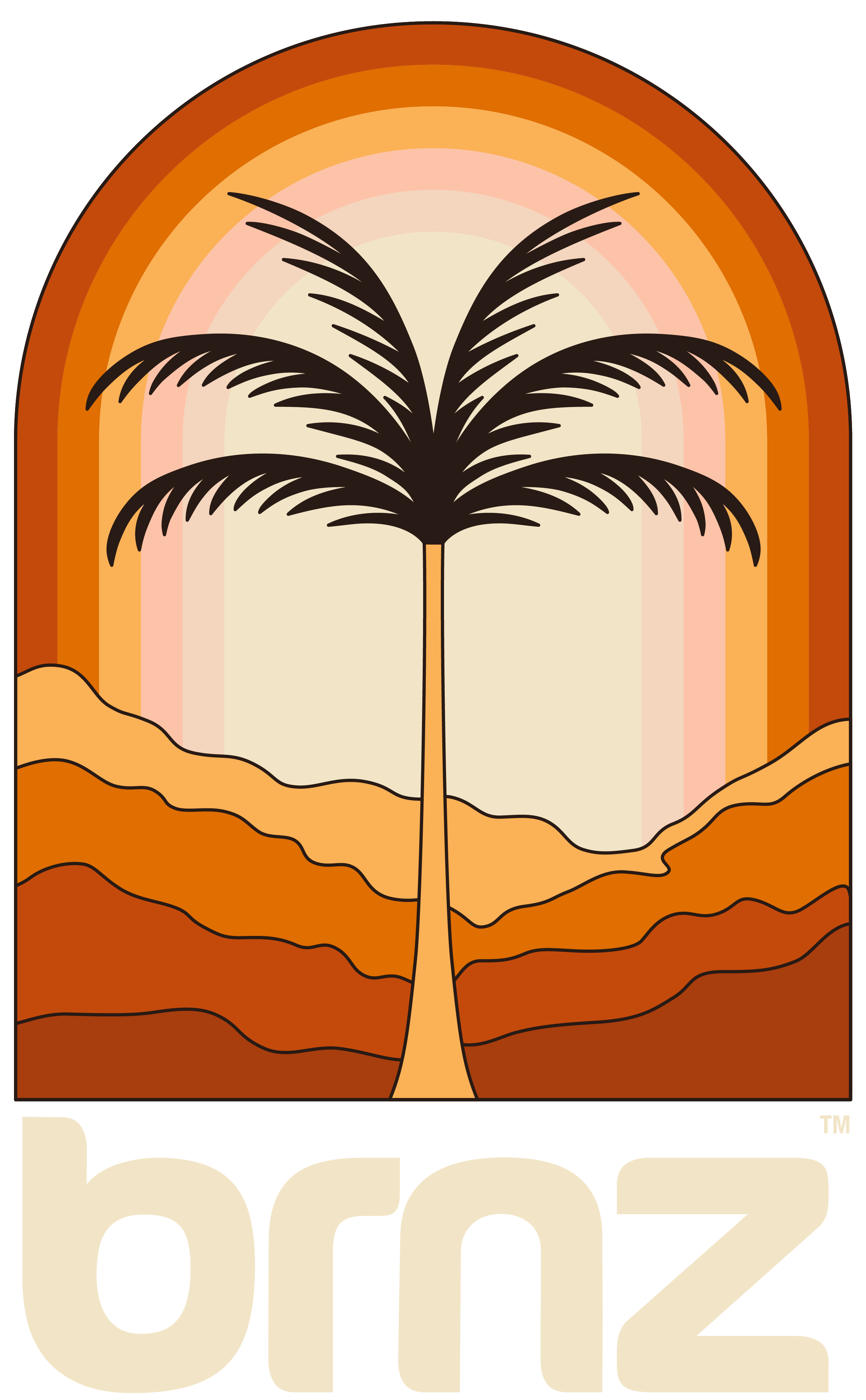 Retro logo featuring a palm tree and orange sunset, showcasing a warm, vibrant aesthetic with the text 'bnz'.